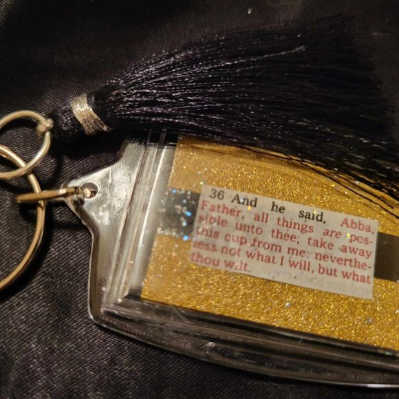 Biblical Scripture Keychain with Black Tassel - Picture 1 of 3